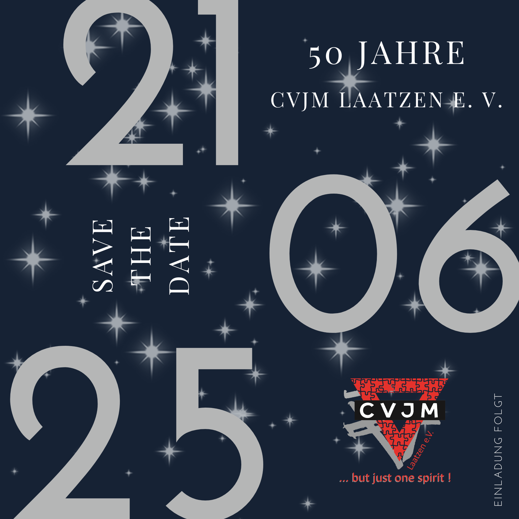 50 Jahre CVJM Laatzen save the date - Quadrat
